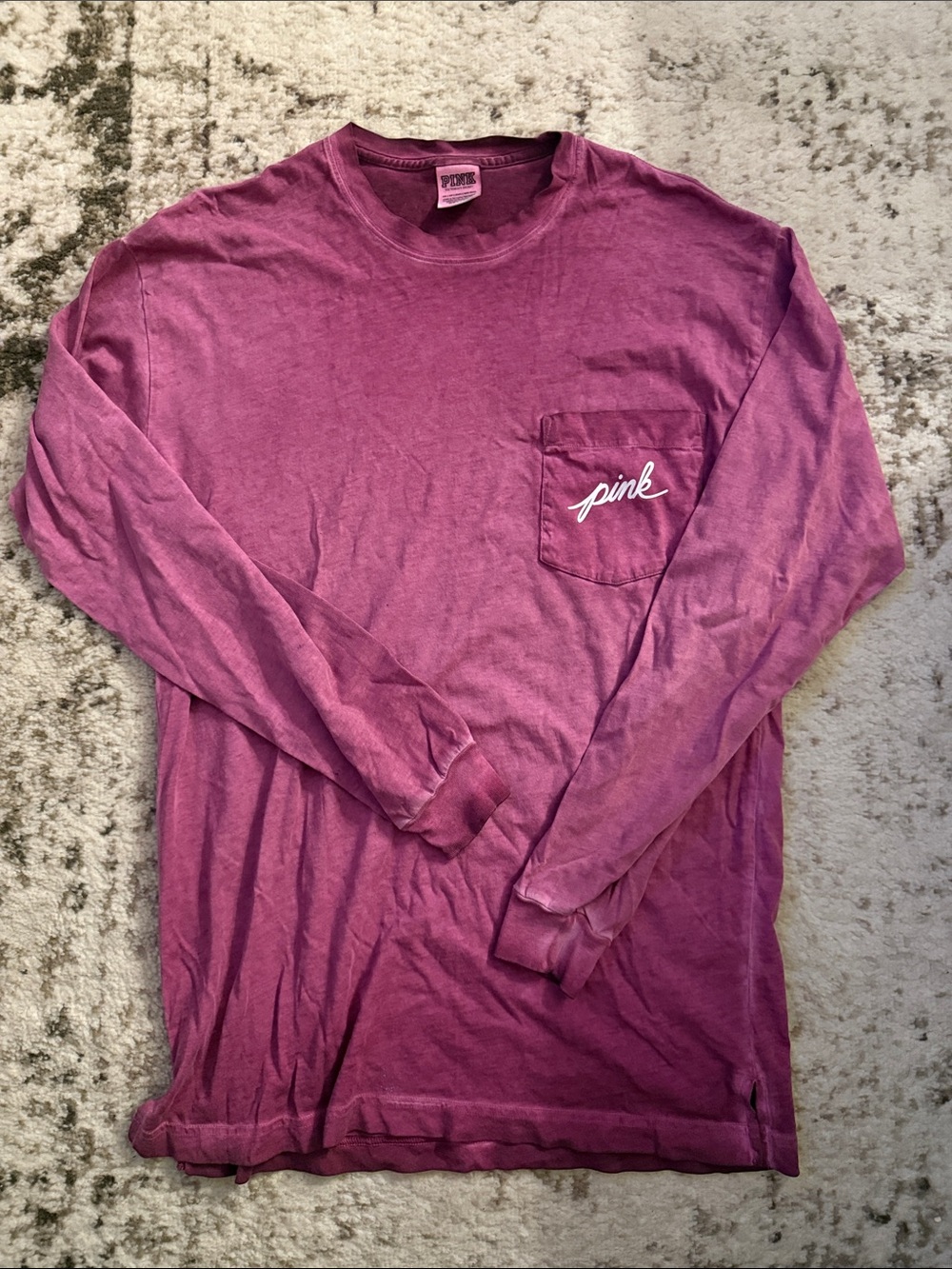 PINK Victoria's Secret Women’s Long Sleeve Pocket Tee in Berry Pink